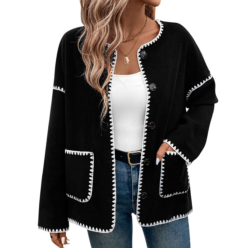 popular European, American autumn and winter explosive products  commuting casual loose white trim fleece jacket women