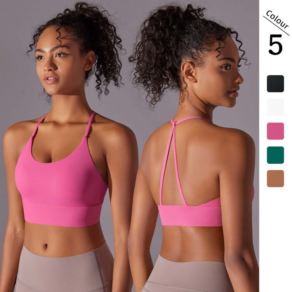 New arrival brushed double-sided nylon pure color beautiful back cross sling sports running fitness yoga wear sports intimates women