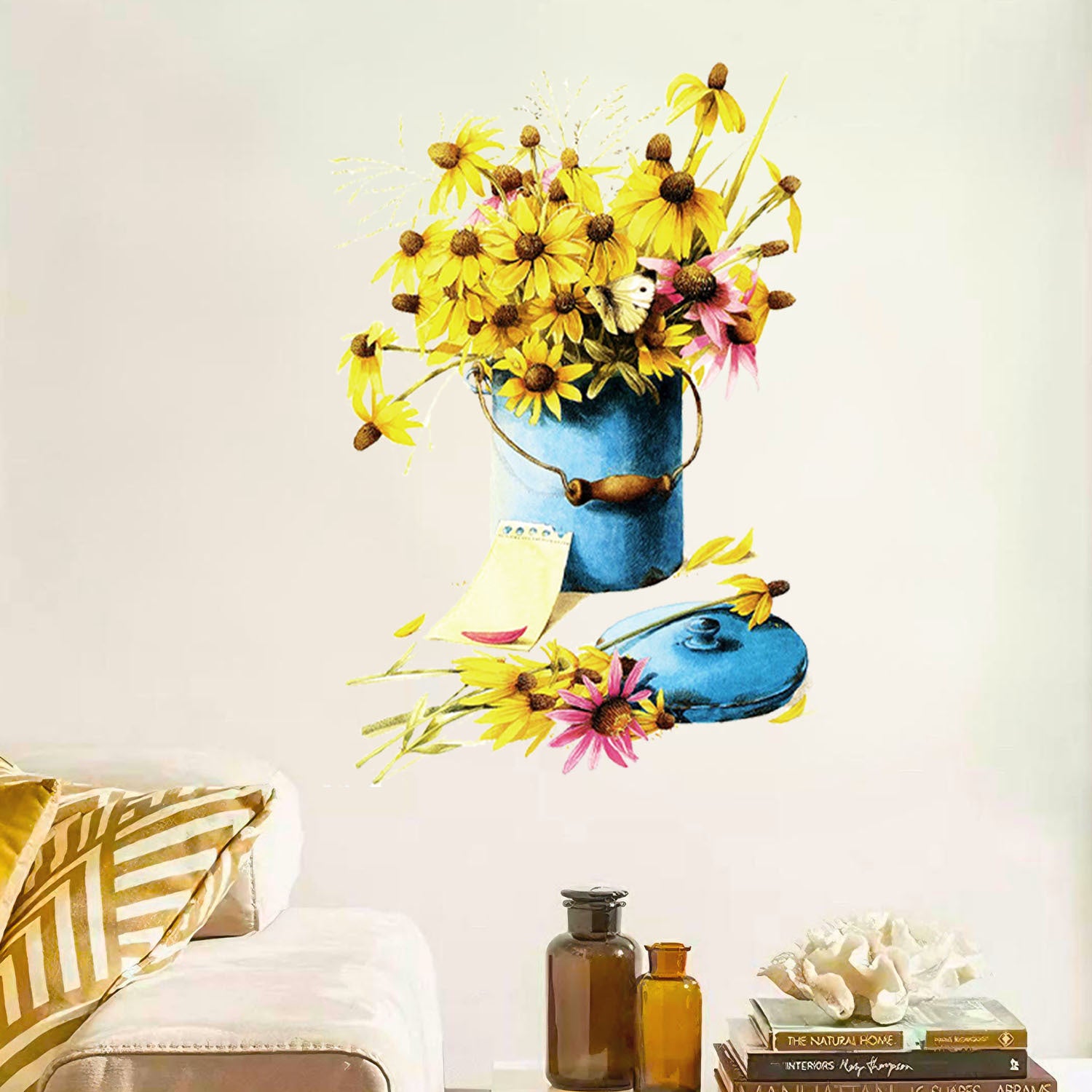 Cross-border  new creative flower wall stickers in iron drums are used for beautiful stickers for home decoration