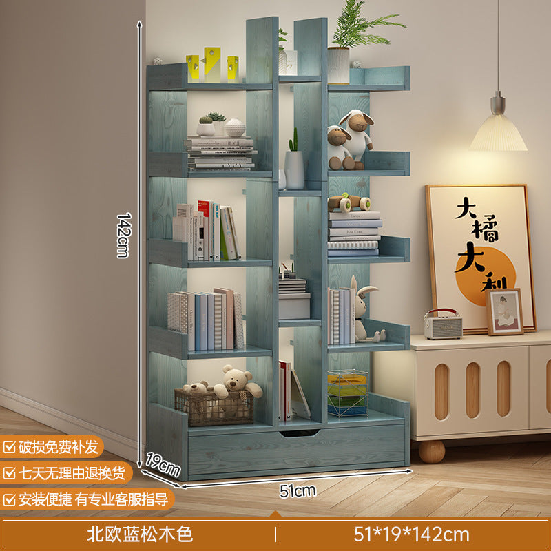 Simple small bookshelf, floor-to-ceiling shelf, integrated wall storage rack, living room office display rack, table side storage narrow cabinet