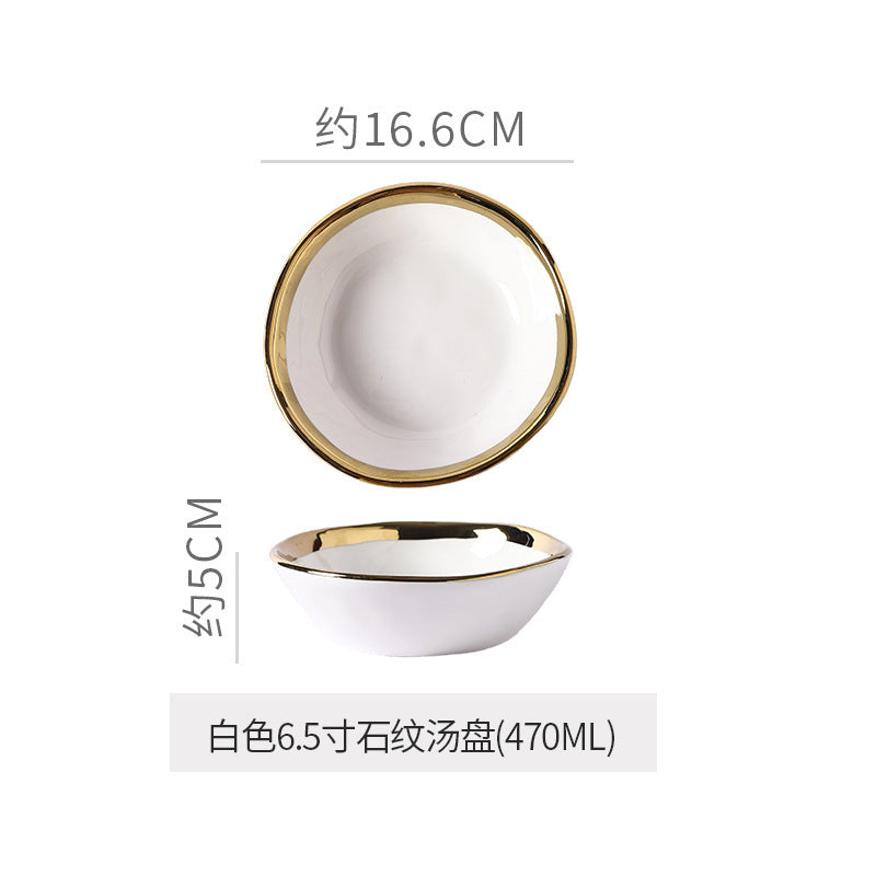 Retro special-shaped ceramic western food steak plate electroplated gold accessible luxury style western food salad bowl mug high-looking plate