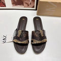 Za2024summer new women's shoes beaded flat bottom fashion sandals casualoutwear color matching one-line women's shoes