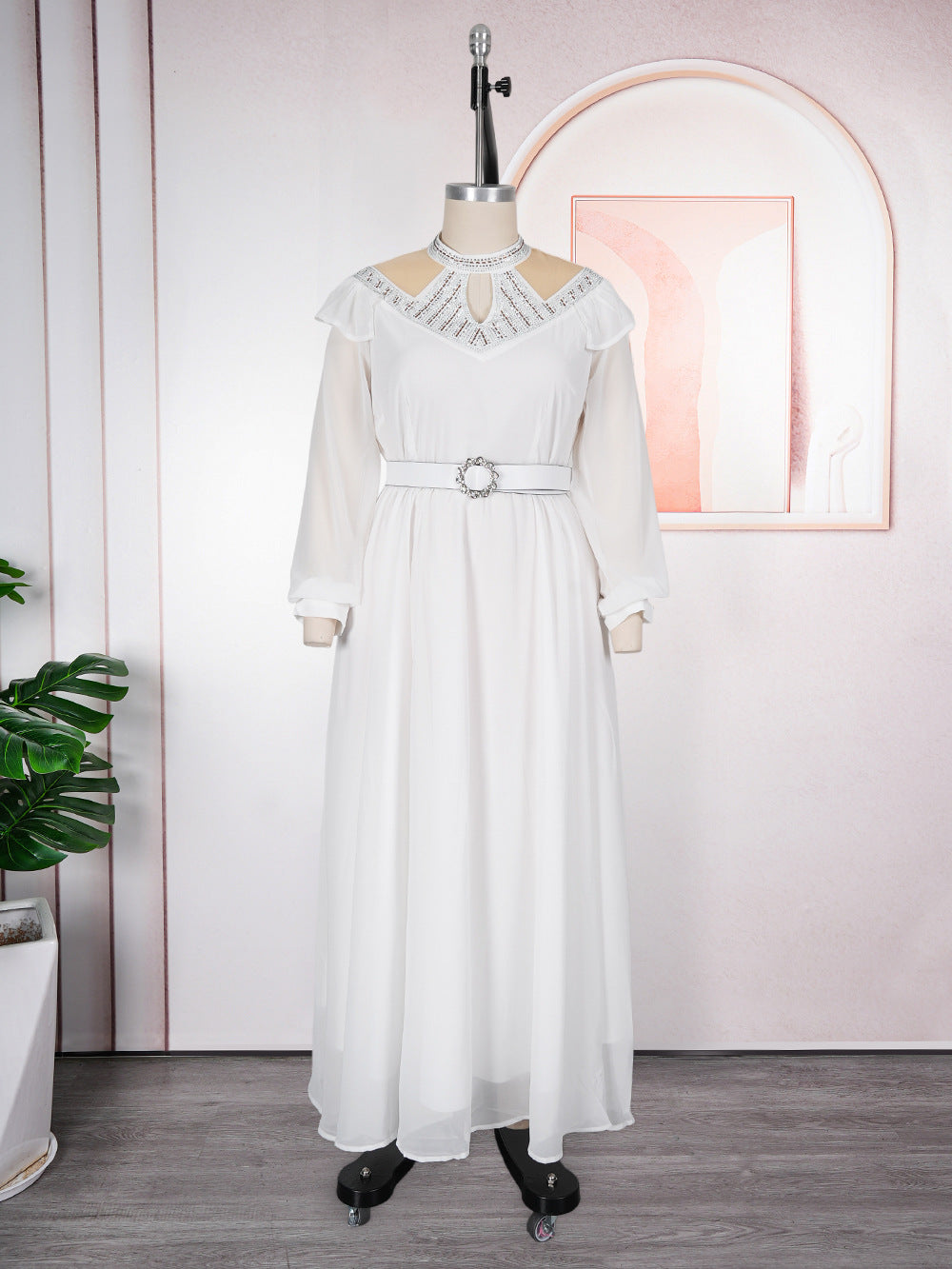 Aliexpress  plus size women's dress elegant fashion rhinestone belted chiffon evening gown