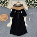Autumn european and american retro court style heavy sequin embroidered long pleated puff sleeve dress women's pleated skirt