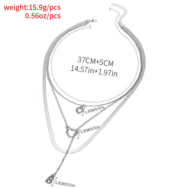 Wholesale alloy diamond-studded letter pendants, european and american cross-border jewelry, multi-layered fashion design heart necklaces for women