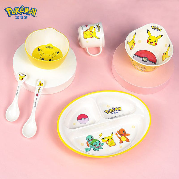 Pikachu Children's Tableware Household Melamine Bowl Baby Plate Cute Grid Plate Cartoon Dish Plate Set Wholesale