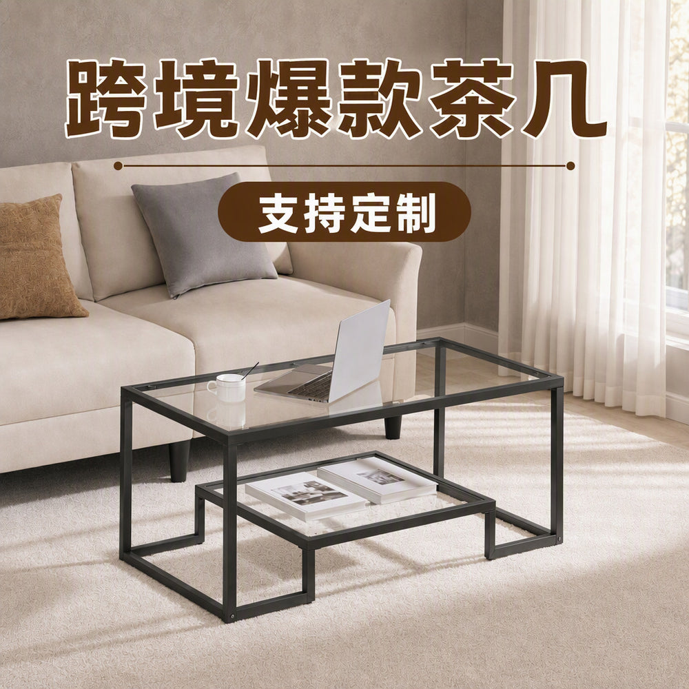 Tempered glass coffee table - modern minimalist design, easy assembly, open storage, creative transparent living room table