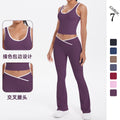 double-sided brushed contrast color tight breathable cross wide-leg yoga suit sports running fitness two-piece set