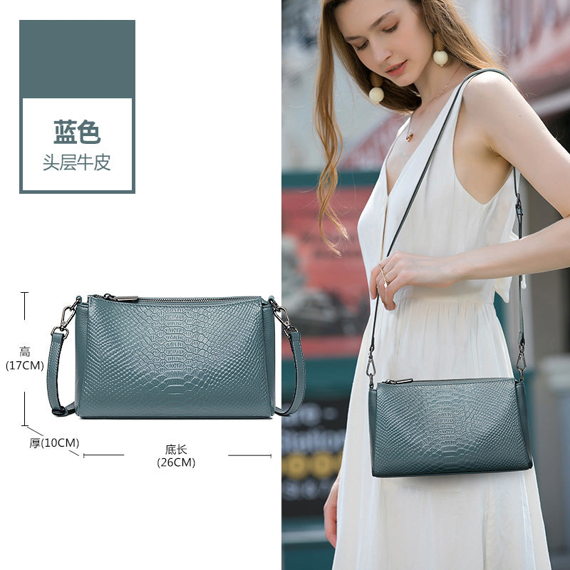 Genuine leather bag 2025 new trendy high-end fashion cowhide crocodile pattern shoulder bag large capacity mother messenger bag women