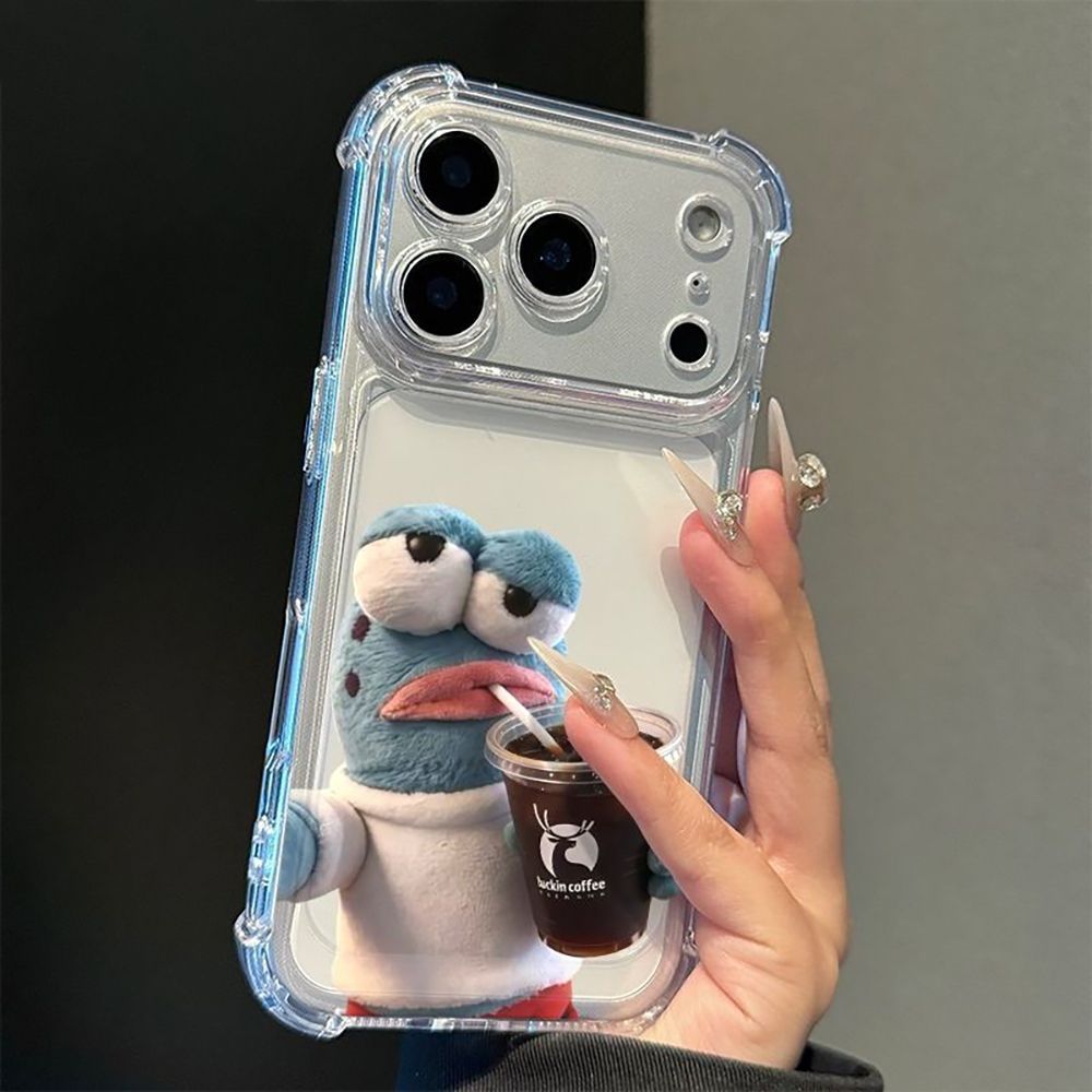 Lazy doll resident fish drinking coffee suitable for apple 17 mobile phone case sand sculpture niche iphone16 protective cover 12