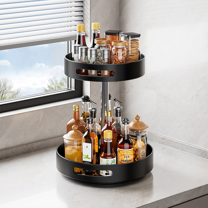 Stainless steel seasoning rack 360 ° rotation convenient rack countertop thickened stainless steel double-layer multi-functional storage