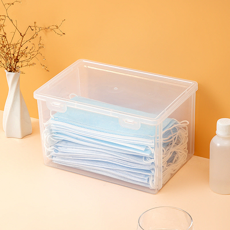 Cross-border household desktop storage box Plastic large-capacity mask storage box Japanese transparent storage box with lid