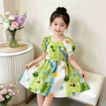 【matching family outfit】girls' summer dress - fresh green bubble sleeve dress for kids, sweet and adorable baby girl clothing