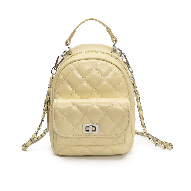 Korean style minimalist diamond pattern soft leather backpack for women, 2025 new fashionable and unique small backpack, simple shoulder travel bag