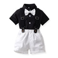 Japanese and korean style boys' summer outfit: short-sleeve shirt and suspender pants - stylish children's performance costume for piano recitals, hosting, and runway shows