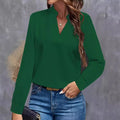 2024 independent station wish amazon hot style autumn casualpure color v neck loose shirt tops women
