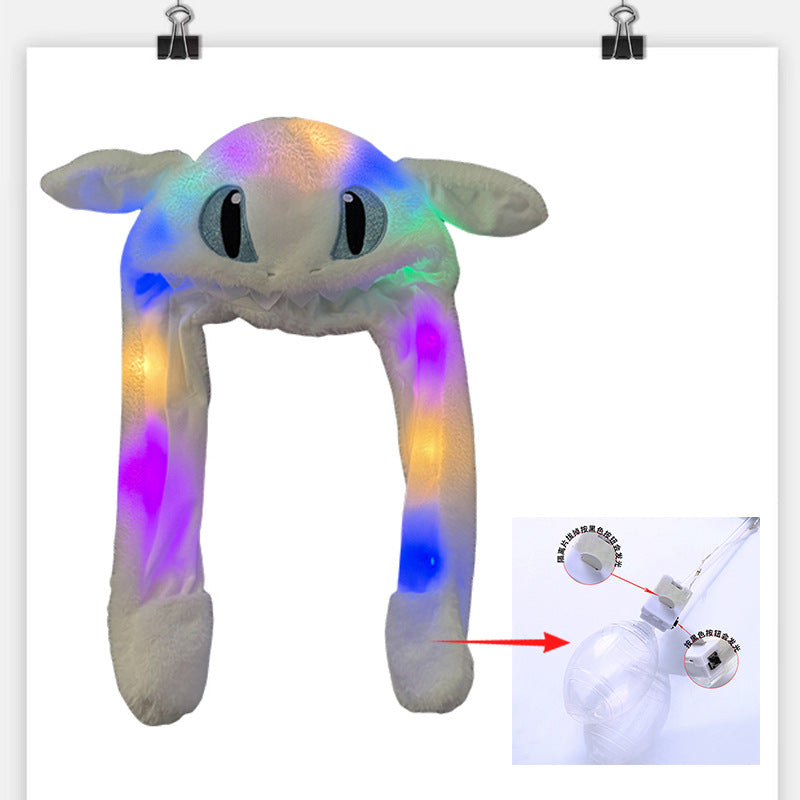 Tiktok viral cute plush bunny hat - squeeze the ears to make them move! light-up airbag beanie for warmth and cold protection