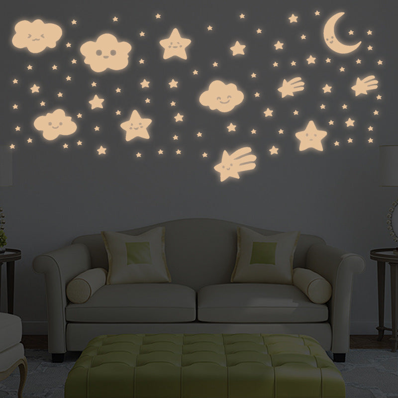 Smile cloud moon luminous wall sticker cartoon fluorescent wall sticker pentagram luminous sticker children's room decorative wall sticker