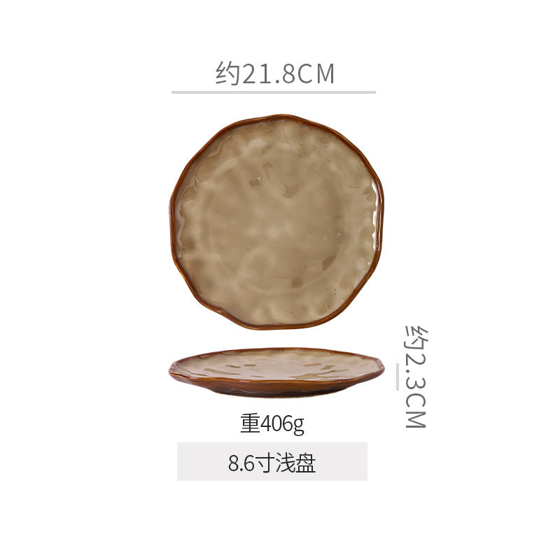 Retro casual kiln style ceramic special-shaped bowls, plates, household fruit salad bowls, ceramic steak plates, fish plates, vegetable plates