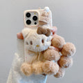 Leather texture apple 16 pro phone case, iphone 13/14 drop-proof, apple 17 plush hat kt design
