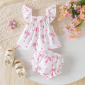 European and american summer new arrival: baby girl flutter sleeve bow print loose-fit children's pajama set - comfortable and cool