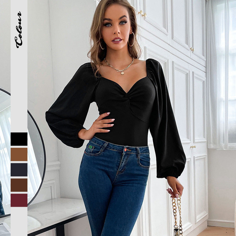 Spot  independent station   European and American jumpsuits women's kink v-neck long-sleeved jumpsuit