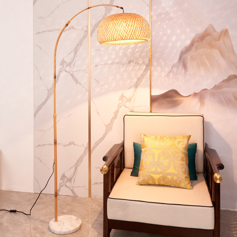 [Factory Customization] Japanese-style wabi-sandy wind fishing floor lamp retro Zen tea room Chinese bamboo weaving living room study