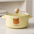 Ins cream yellow bear instant noodle bowl with lid dormitory student instant noodle bowl salad bowl double ear soup bowl tableware