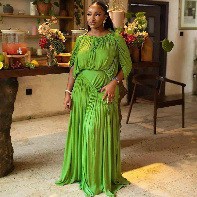 African & western cross-border fashion: pleated, loose-fit, trendy maxi dress - comfortable