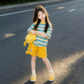 girls' dopamine dress set: trendy summer two-piece outfit - short sleeve top & shorts