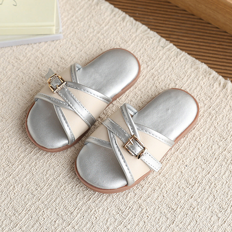 Women's flat sandals  summer new style sandals & slippers kids leather buckle beach shoes outdoor flip-flops