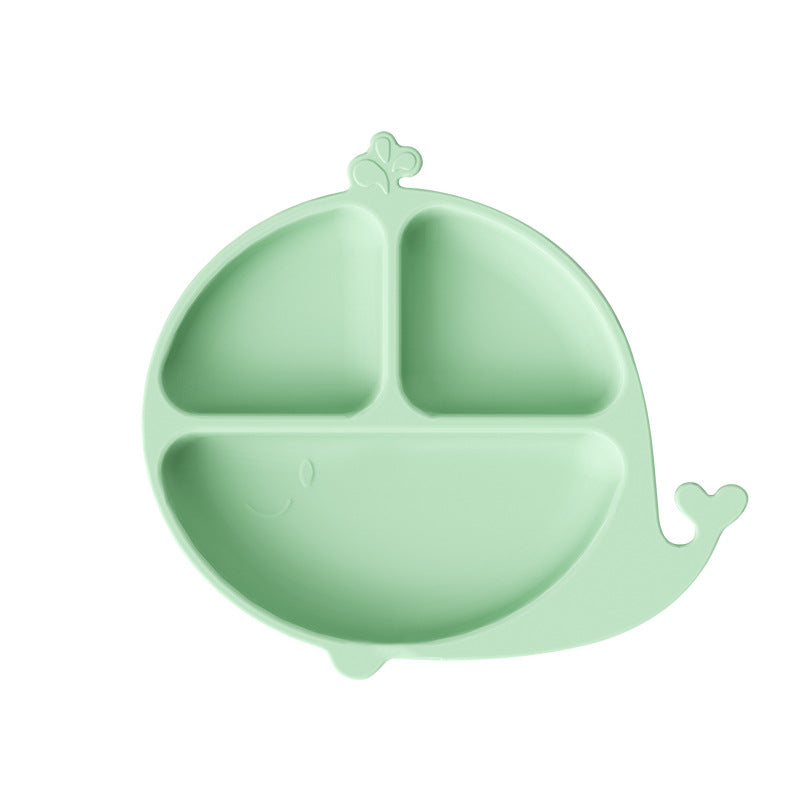 Children's silicone grid suction cup dinner plate, cartoon dinosaur integrated baby baby separation complementary food tableware customization