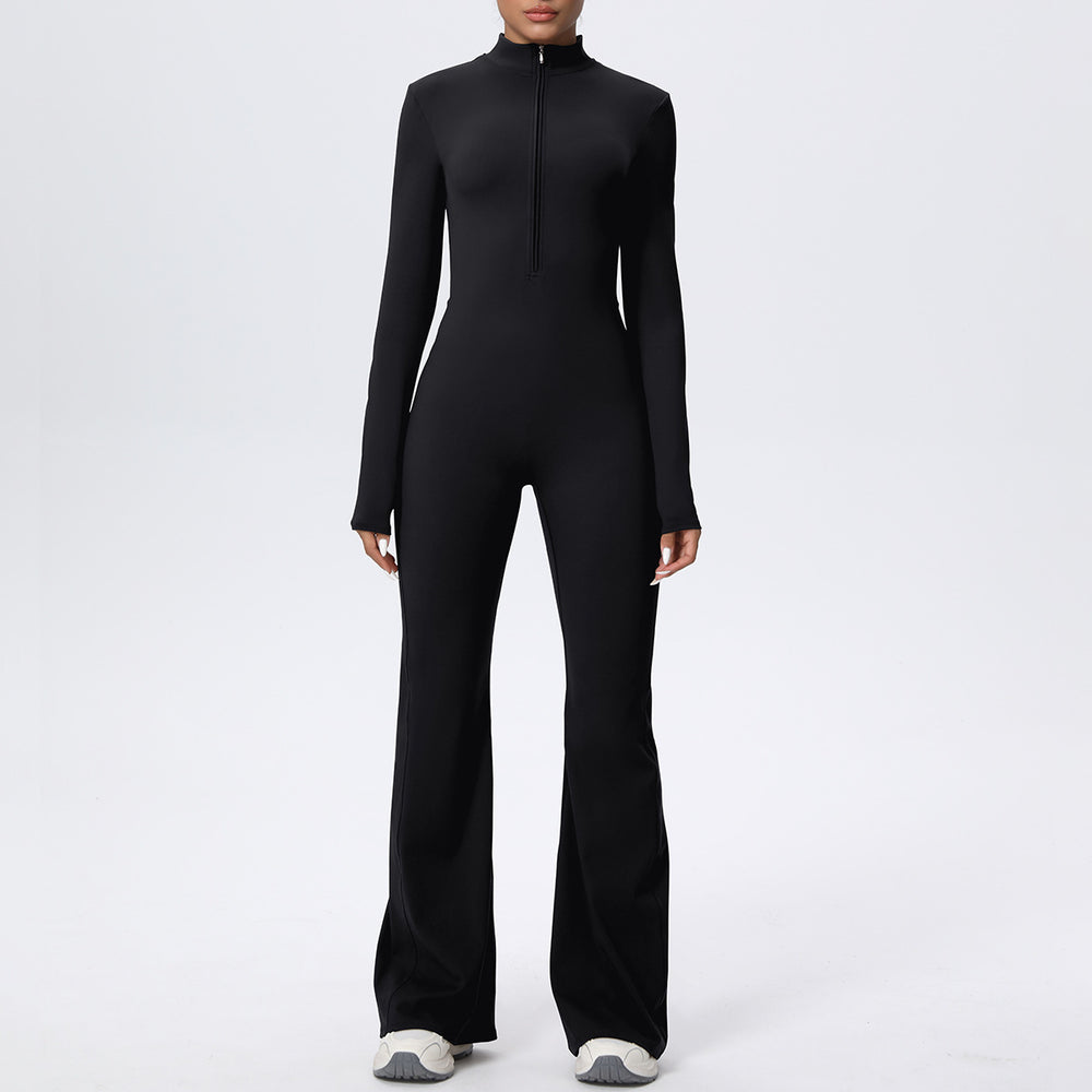 New arrival nude yoga jumpsuit all-in-one stand collar quick-drying sports jumpsuit wide leg running fitness suit for women