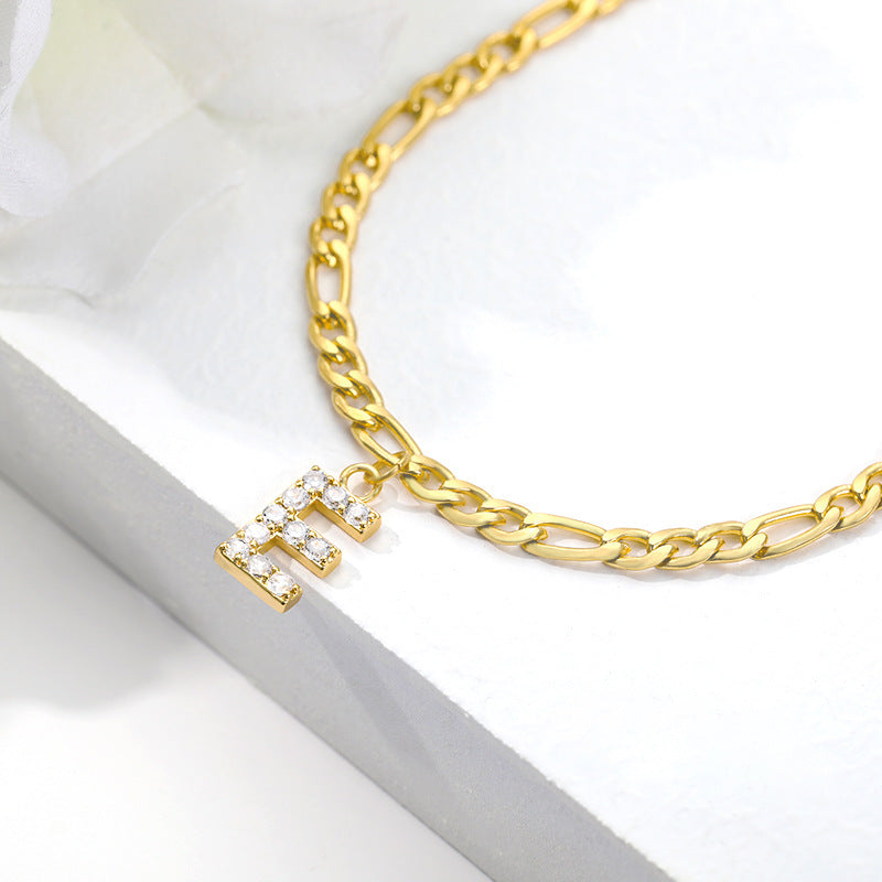 Minimalist micro-paved zircon stainless steel chain letter couple bracelet - 26 english alphabet pendant - lightweight luxury niche design