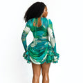 European and american women's clothing  autumn new sweet and fresh printed square neck long sleeve high waist slimming bodycon mini dress