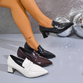 Plus size british style pointed toe loafers for women -  summer new arrival - retro slip-on single shoes with chunky heel - small leather shoes