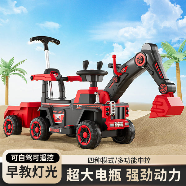 Children's electric excavator, earth excavator, hook number can sit, boy baby toy construction car remote control early education light