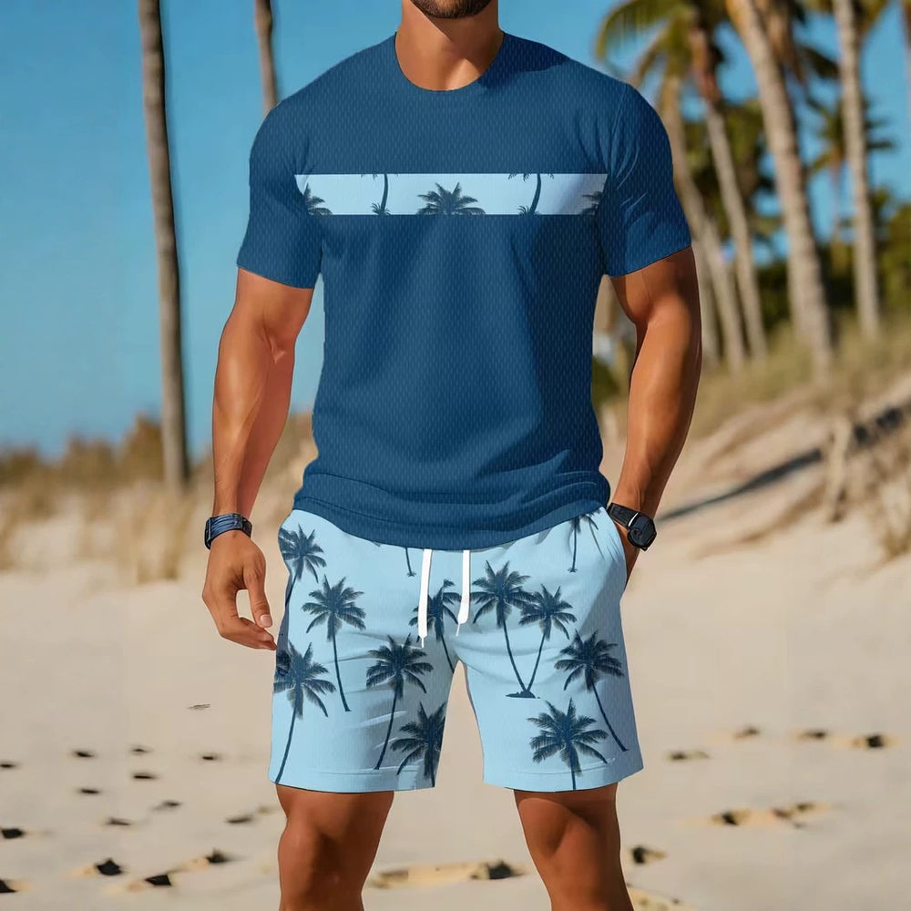 men's short-sleeve and shorts set, casual sportswear set, 3d printed cross-border hot seller, dropshipping available