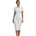 european and american independent station new arrival round neck pleated waist dress