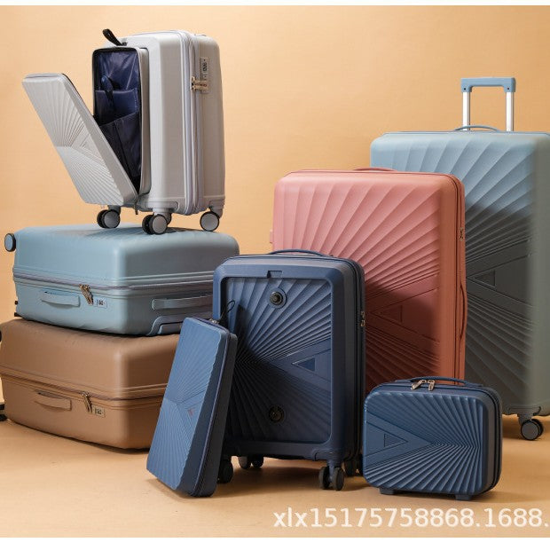 PP zipper box  set three sets of four trolley case sinking handle sinking lock color scheme explosion-proof rag factory wholesale
