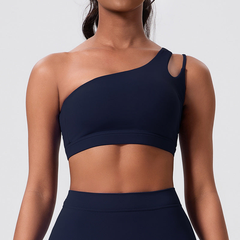 European and american outdoor running fitness backless sports bra single shoulder pilates yoga bra elastic sports underwear for women