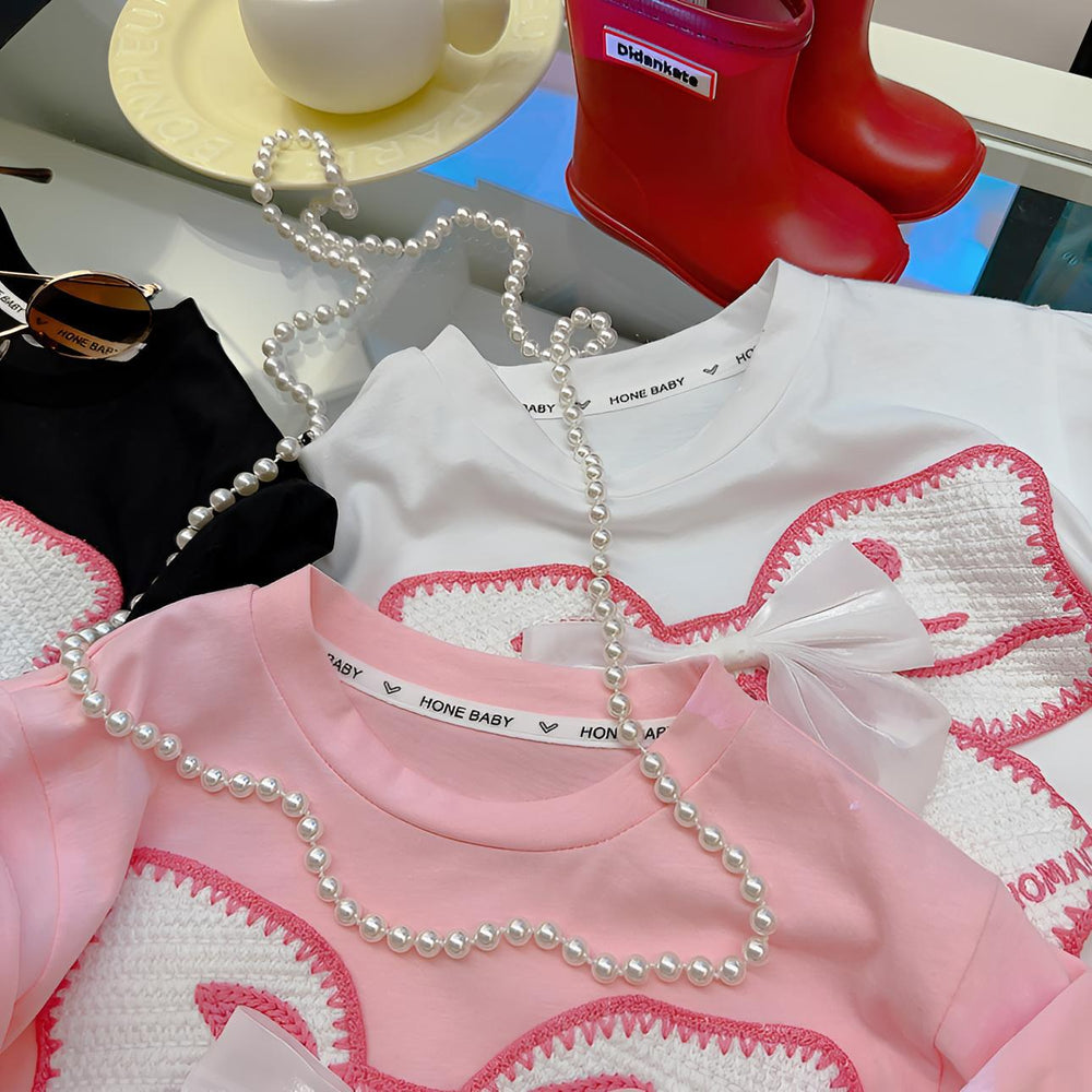 Kids' 100% cotton short-sleeve t-shirt, girls' top, baby girl bowknot outfit, class a clothing, big & tall girls' korean style