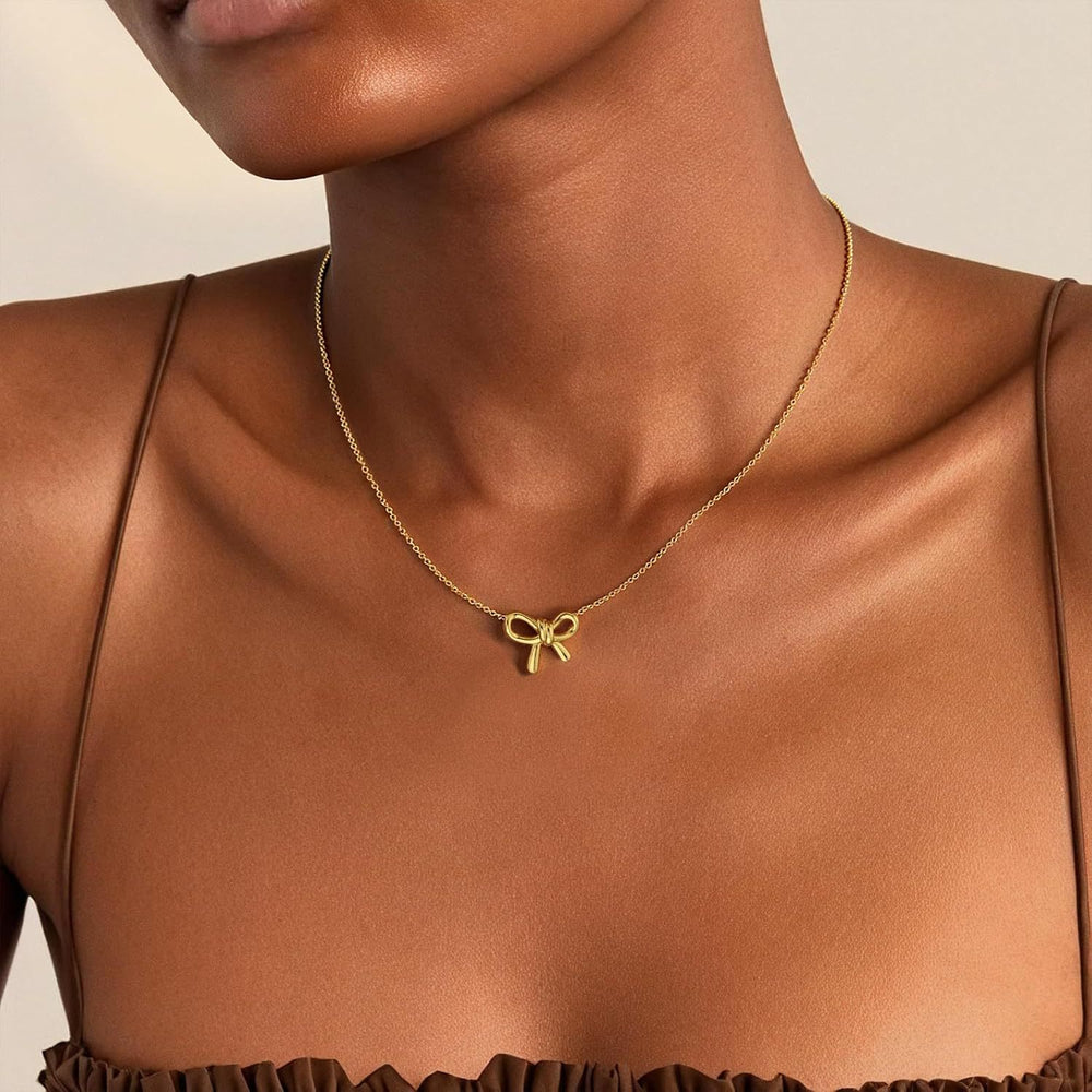 Princess on the run tweed stylebows ball beads titanium steel necklace women's fashioneasiest for matchaccessible luxuryclassy women's neck accessories