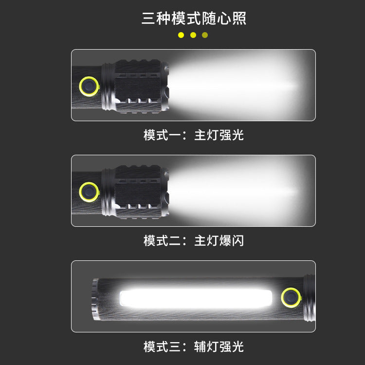 Cross-border LED small flashlight with side light COB strong light telescopic zoom USB charging set Mini C71 flashlight