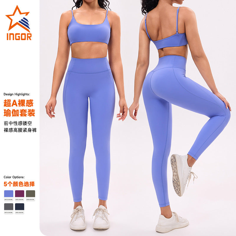 new arrival yoga wear suit women's sports high waist leggings running outdoor high waist fitness wear suit women