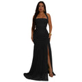 C7398 cross-border   fashion women's summer mesh sexy slit solid color dress