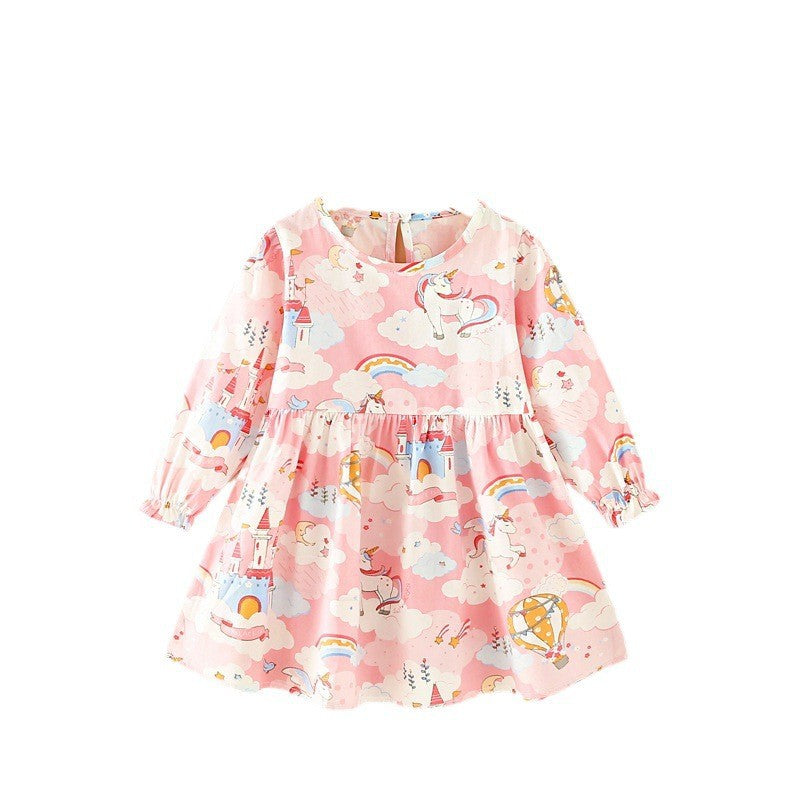 Girls' autumn simple dress, spring and autumn children's skirt, korean style princess dress, baby dress, simple dress for toddlers and young children