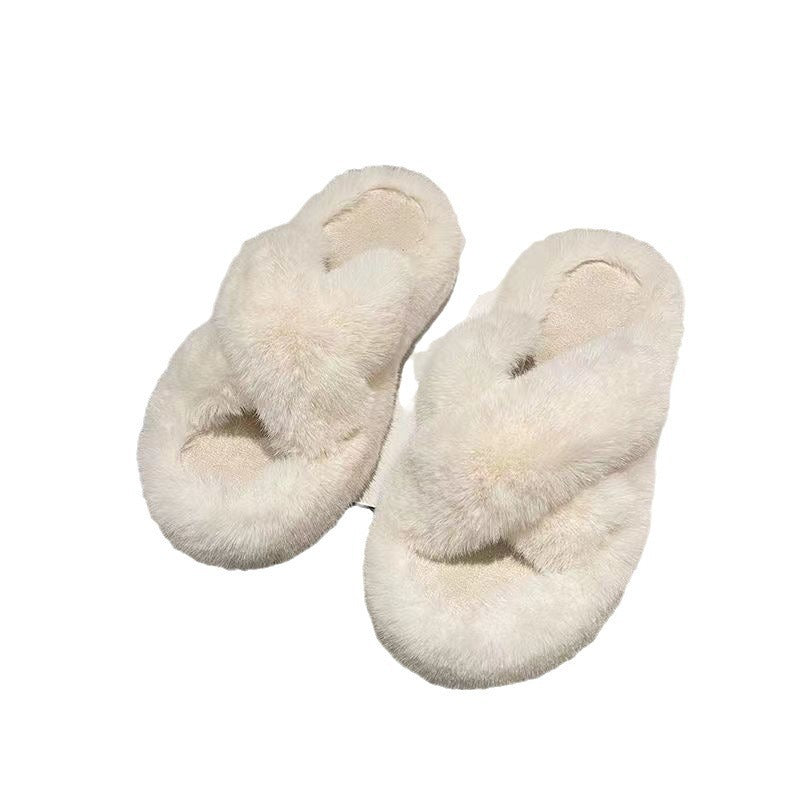 New arrival cross strap best selling fur slippers for women fall and winteroutwearplatform shoesthick soleheight increasing soft solefor homeoutwear cotton slippers