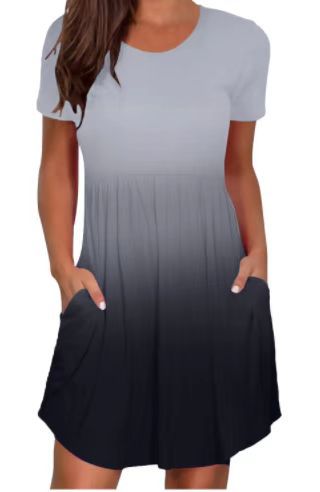 european and american  women's casual crew neck printed pullover short sleeve ruched pocket dress