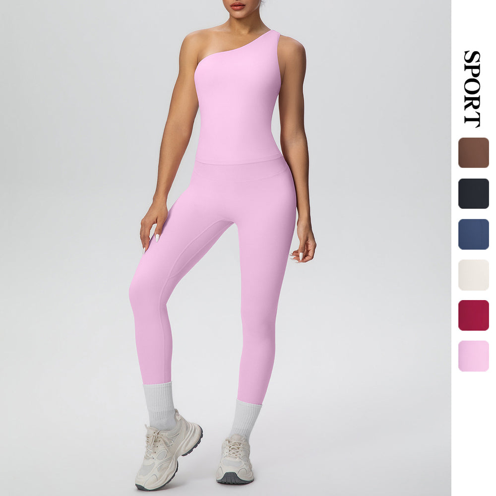 New arrival: barely-there feel, tight-fitting yoga set - one-shoulder, beautiful back, high-waisted, butt-lifting workout leggings - quick-dry running & fitness apparel